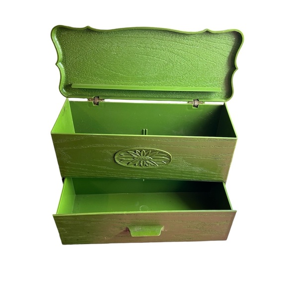 Vintage 1960-1970’s Lerner Avocado Green Super Adorable Sewing Box Jewelry Box - Picture 3 of 6